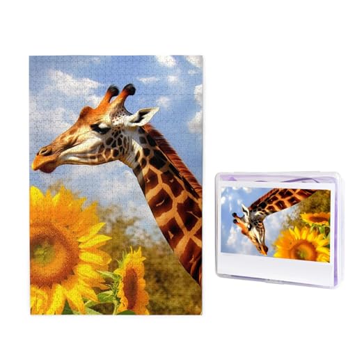 1000 Teile Puzzle für Erwachsene, Giraffe und Sonnenblume, Fotopuzzle, personalisiertes Bild, Puzzle, Holzpuzzle, herausforderndes Puzzle, Geschenke für Heimdekoration, Wandkunst, 74,9 x 50 cm von WSOIHFEC