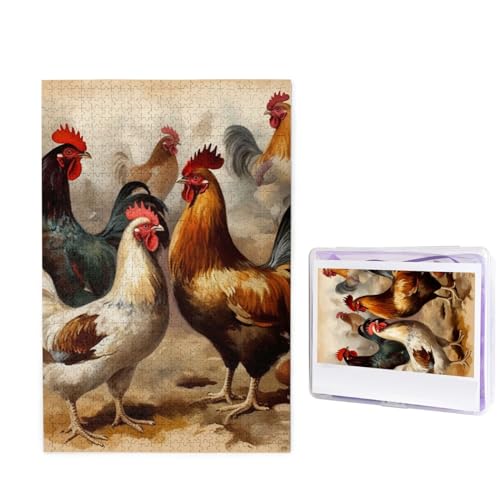 1000 Teile Puzzle für Erwachsene, Huhn und Hahn Druck-Fotopuzzle, personalisiertes Bild, Puzzle, Holzpuzzle, herausforderndes Puzzle, Geschenke für Heimdekoration, Wandkunst, 74,9 x 50 cm von WSOIHFEC