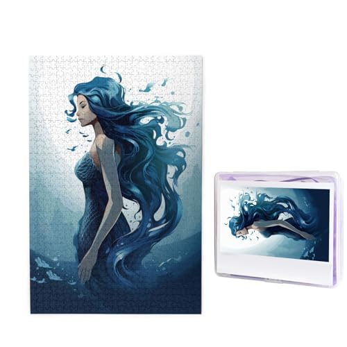 1000 Teile Puzzle für Erwachsene, blaue Meerjungfrau, Fotopuzzle, personalisiertes Bild, Puzzle, Holzpuzzle, herausforderndes Puzzle, Geschenke für Heimdekoration, Wandkunst, 74,9 x 50 cm von WSOIHFEC