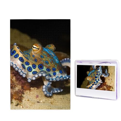 1000 Teile Puzzle für Erwachsene, blauer Ring, Oktopus, Fotopuzzle, personalisiertes Bild, Puzzle, Holzpuzzle, herausforderndes Puzzle, Geschenke für Heimdekoration, Wandkunst, 74,9 x 50 cm von WSOIHFEC