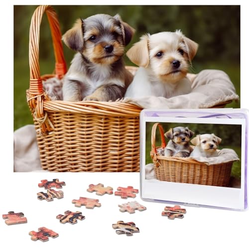 500 Teile Puzzles Zwei Hunde in einem Korb Puzzles Holzpuzzles Personalisiertes Fotopuzzle für Erwachsene Freunde Bilderpuzzle Geschenke für Hochzeit Geburtstag Valentinstag Heimdekoration von WSOIHFEC