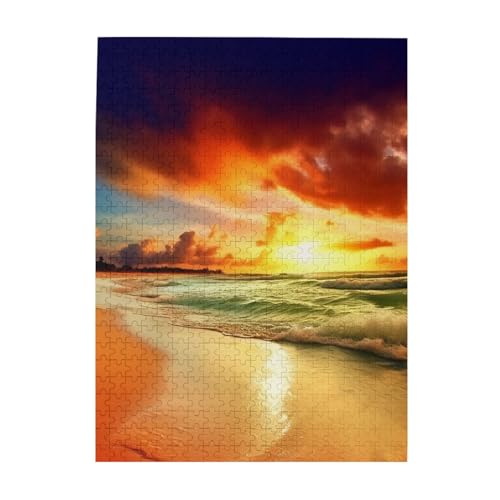 Beautiful Beach at Sunset Puzzles 500 Pieces Wooden Jigsaw Puzzles Personalized Photo Puzzle for Adults Friends Picture Puzzle Gifts for Wedding Birthday Valentine's Day Home Decor von WSOIHFEC