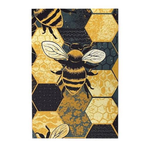 Bee Geometrische Wabenpuzzles 1000 Teile Holzpuzzle Personalisiertes Fotopuzzle für Erwachsene Freunde Bilderpuzzle Geschenke für Hochzeit Geburtstag Valentinstag Heimdekoration von WSOIHFEC