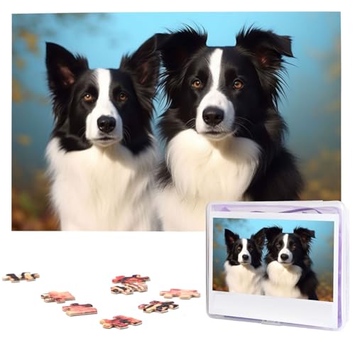 Border Collie Puzzles 1000 Teile Holzpuzzle Personalisiertes Fotopuzzle für Erwachsene Freunde Bilderpuzzle Geschenke für Hochzeit Geburtstag Valentinstag Heimdekoration von WSOIHFEC