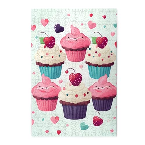 Cupcake Candy Hearts Sweet Puzzles 1000 Teile Holzpuzzle Personalisiertes Fotopuzzle für Erwachsene Freunde Bilderpuzzle Geschenke für Hochzeit Geburtstag Valentinstag Heimdekoration von WSOIHFEC