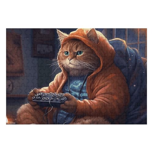 Fat Cat Playing Games Puzzles 200PCS Wooden Jigsaw Puzzles Personalized Photo Puzzle for Adults Friends Picture Puzzle Gifts for Wedding Birthday Valentine's Day Home Decor von WSOIHFEC