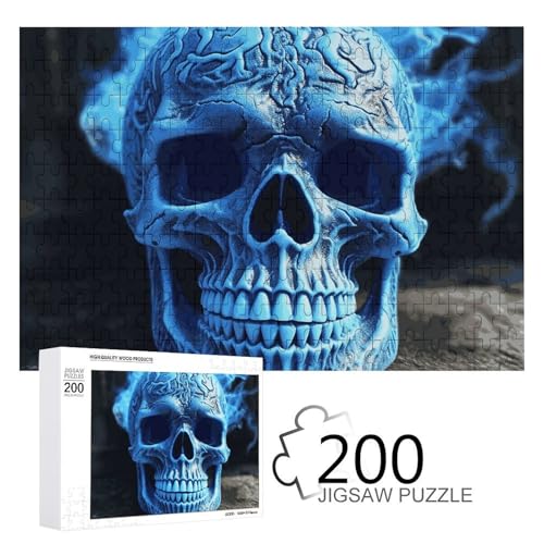 Puzzles 200 Teile 3D-Druck Blauer Totenkopf Puzzle Personalisiertes Bilderpuzzle Fotopuzzle Holzpuzzle für Erwachsene Klassisches Puzzle für Familie Hochzeit Geburtstag Valentinstag Geschenke von WSOIHFEC