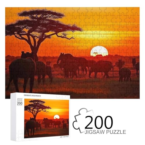 Puzzles 200 Teile Afrikanische Tiere Sonnenuntergang Puzzle Personalisiertes Bilderpuzzle Fotopuzzle Holzpuzzle für Erwachsene Klassisches Puzzle für Familie Hochzeit Geburtstag Valentinstag Geschenke von WSOIHFEC