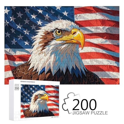 Puzzles 200 Teile Amerikanischer Weißkopfseeadler Sterne und Streifen Puzzle Personalisiertes Bilderpuzzle Fotopuzzle Holzpuzzle für Erwachsene Klassisches Puzzle für Familie Hochzeit Geburtstag von WSOIHFEC