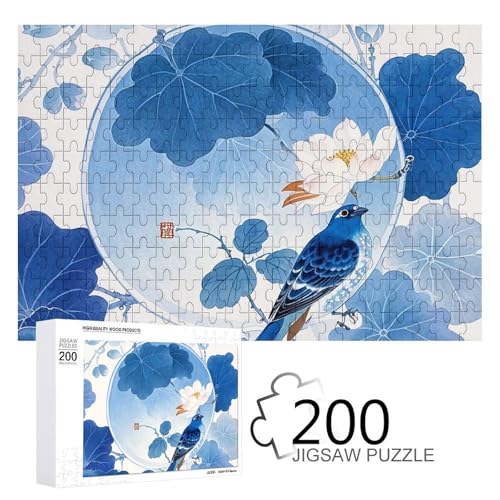 Puzzles 200 Teile Blau und Weiß Chinesischer Stil Blume und Vogel Puzzle Personalisiertes Bilderpuzzle Fotopuzzle Holzpuzzle für Erwachsene Klassisches Puzzle für Familie Hochzeit Geburtstag Valen von WSOIHFEC