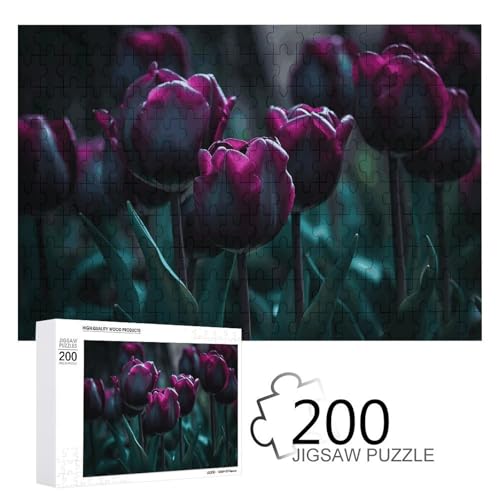 Puzzles 200 Teile Blühende lila Blume Puzzle Personalisiertes Bilderpuzzle Fotopuzzle Holzpuzzle für Erwachsene Klassisches Puzzle für Familie Hochzeit Geburtstag Valentinstag Geschenke von WSOIHFEC