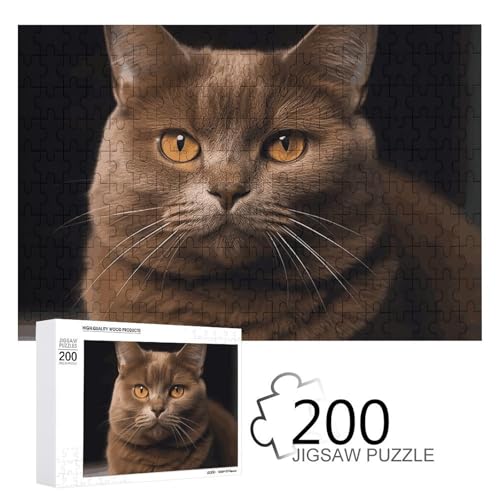 Puzzles 200 Teile Braune Katze Puzzle Personalisiertes Bilderpuzzle Fotopuzzle Holzpuzzle für Erwachsene Klassisches Puzzle für Familie Hochzeit Geburtstag Valentinstag Geschenke von WSOIHFEC