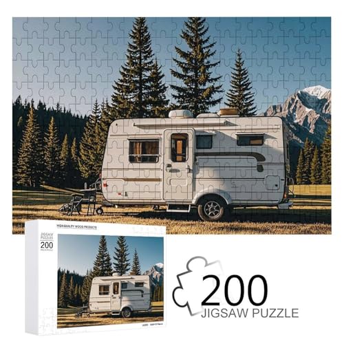 Puzzles 200 Teile Camping RV mit Kiefern Puzzle Personalisiertes Bilderpuzzle Fotopuzzle Holzpuzzle für Erwachsene Klassisches Puzzle für Familie Hochzeit Geburtstag Valentinstag Geschenke von WSOIHFEC