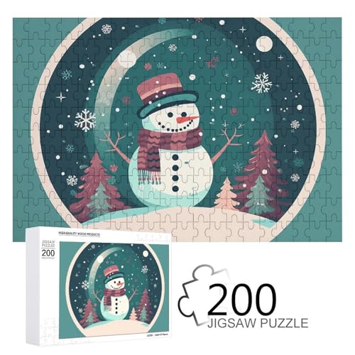 Puzzles 200 Teile Cartoon Cute Snowman Jigsaw Puzzles Personalisiertes Bild Puzzle Fotopuzzle Holzpuzzle für Erwachsene Klassisches Puzzle für Familie Hochzeit Geburtstag Valentinstag Geschenke von WSOIHFEC