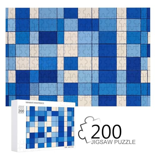 Puzzles 200 Teile Gingham Blue Jigsaw Puzzles Personalisiertes Bilderpuzzle Fotopuzzle Holzpuzzle für Erwachsene Klassisches Puzzle für Familie Hochzeit Geburtstag Valentinstag Geschenke von WSOIHFEC