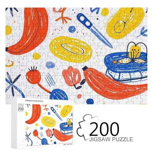 Puzzles 200 Teile Handgezeichnete Pinselstrich-Illustrationspuzzles Personalisiertes Bilderpuzzle Fotopuzzle Holzpuzzle für Erwachsene Klassisches Puzzle für Familie Hochzeit Geburtstag Valentinstag von WSOIHFEC