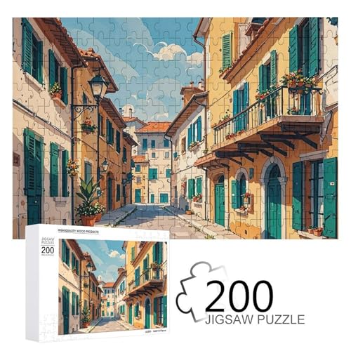 Puzzles 200 Teile Italienische Stadt Landschaft Druck Mediterrane Puzzles Personalisiertes Bilderpuzzle Fotopuzzle Holzpuzzle für Erwachsene Klassisches Puzzle für Familie Hochzeit Geburtstag Valen von WSOIHFEC