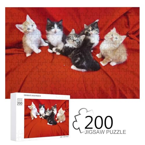 Puzzles 200 Teile Katze Puzzle Personalisiertes Bilderpuzzle Fotopuzzle Holzpuzzle für Erwachsene Klassisches Puzzle für Familie Hochzeit Geburtstag Valentinstag Geschenke von WSOIHFEC