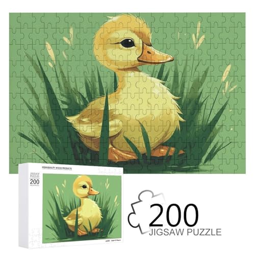 Puzzles 200 Teile Kleine Ente auf grünem Gras Puzzle Personalisiertes Bilderpuzzle Fotopuzzle Holzpuzzle für Erwachsene Klassisches Puzzle für Familie Hochzeit Geburtstag Valentinstag Geschenke von WSOIHFEC