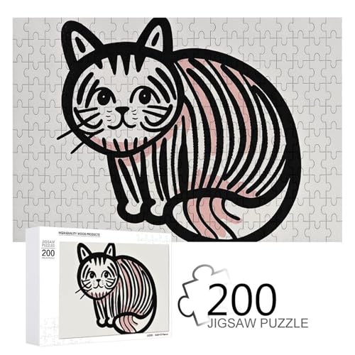 Puzzles 200 Teile Linie Cute Cat Jigsaw Puzzles Personalisiertes Bilderpuzzle Fotopuzzle Holzpuzzle für Erwachsene Klassisches Puzzle für Familie Hochzeit Geburtstag Valentinstag Geschenke von WSOIHFEC