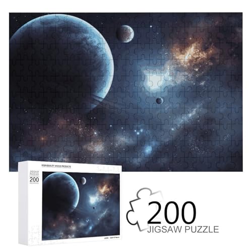 Puzzles 200 Teile Mond Sterne und Planeten Puzzle Personalisiertes Bilderpuzzle Fotopuzzle Holzpuzzle für Erwachsene Klassisches Puzzle für Familie Hochzeit Geburtstag Valentinstag Geschenke von WSOIHFEC