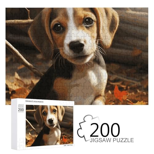 Puzzles 200 Teile Niedliche Beagle-Puzzles Personalisiertes Bilderpuzzle Fotopuzzle Holzpuzzle für Erwachsene Klassisches Puzzle für Familie Hochzeit Geburtstag Valentinstag Geschenke von WSOIHFEC