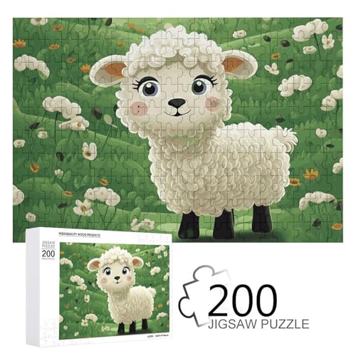 Puzzles 200 Teile Niedliche Cartoon-Schaf-Puzzles Personalisiertes Bilderpuzzle Fotopuzzle Holzpuzzle für Erwachsene Klassisches Puzzle für Familie Hochzeit Geburtstag Valentinstag Geschenke von WSOIHFEC