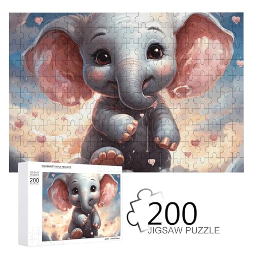 Puzzles 200 Teile Niedliche Elefanten-Puzzles Personalisiertes Bilderpuzzle Fotopuzzle Holzpuzzle für Erwachsene Klassisches Puzzle für Familie Hochzeit Geburtstag Valentinstag Geschenke von WSOIHFEC