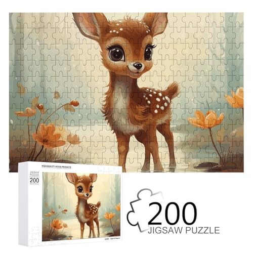 Puzzles 200 Teile Niedliche Hirsch-Puzzles Personalisiertes Bilderpuzzle Fotopuzzle Holzpuzzle für Erwachsene Klassisches Puzzle für Familie Hochzeit Geburtstag Valentinstag Geschenke von WSOIHFEC