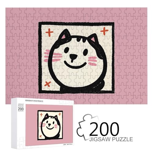 Puzzles 200 Teile Niedliche Katze Lächeln Puzzle Personalisiertes Bilderpuzzle Fotopuzzle Holzpuzzle für Erwachsene Klassisches Puzzle für Familie Hochzeit Geburtstag Valentinstag Geschenke von WSOIHFEC