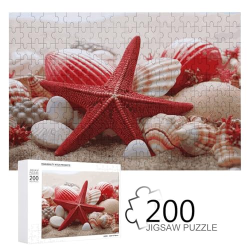 Puzzles 200 Teile Rote Seestern Muscheln Puzzles Personalisiertes Bilderpuzzle Fotopuzzle Holzpuzzle für Erwachsene Klassisches Puzzle für Familie Hochzeit Geburtstag Valentinstag Geschenke von WSOIHFEC