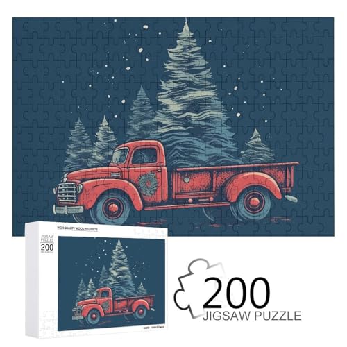 Puzzles 200 Teile Roter LKW mit Weihnachtsbaum Puzzles Personalisiertes Bilderpuzzle Fotopuzzle Holzpuzzle für Erwachsene Klassisches Puzzle für Familie Hochzeit Geburtstag Valentinstag Geschenk von WSOIHFEC