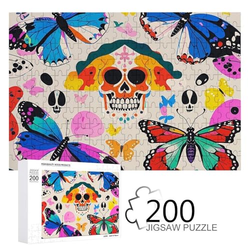 Puzzles 200 Teile Schmetterling Schädel Puzzle Personalisiertes Bild Puzzle Fotopuzzle Holzpuzzle für Erwachsene Klassisches Puzzle für Familie Hochzeit Geburtstag Valentinstag Geschenke von WSOIHFEC