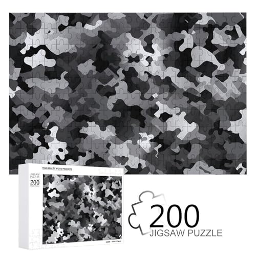 Puzzles 200 Teile Schwarz Weiß Grau Camouflage Puzzle Personalisiertes Bilderpuzzle Fotopuzzle Holzpuzzle für Erwachsene Klassisches Puzzle für Familie Hochzeit Geburtstag Valentinstag Geschenke von WSOIHFEC