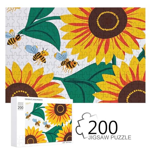 Puzzles 200 Teile Sonnenblume Bienen Puzzle Personalisiertes Bilderpuzzle Fotopuzzle Holzpuzzle für Erwachsene Klassisches Puzzle für Familie Hochzeit Geburtstag Valentinstag Geschenke von WSOIHFEC