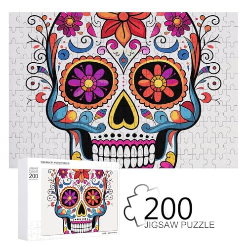 Puzzles 200 Teile Sugar Skull Jigsaw Puzzles Personalisiertes Bilderpuzzle Fotopuzzle Holzpuzzle für Erwachsene Klassisches Puzzle für Familie Hochzeit Geburtstag Valentinstag Geschenke von WSOIHFEC