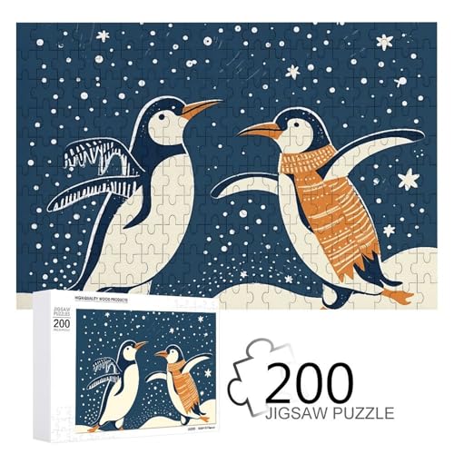 Puzzles 200 Teile Tanzender Pinguin Puzzle Personalisiertes Bilderpuzzle Fotopuzzle Holzpuzzle für Erwachsene Klassisches Puzzle für Familie Hochzeit Geburtstag Valentinstag Geschenke von WSOIHFEC