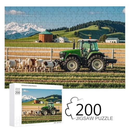 Puzzles 200 Teile Traktor Milch Bauernhof Puzzle Personalisiertes Bilderpuzzle Fotopuzzle Holzpuzzle für Erwachsene Klassisches Puzzle für Familie Hochzeit Geburtstag Valentinstag Geschenke von WSOIHFEC