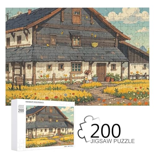 Puzzles 200 Teile Vintage Cute Village House Jigsaw Puzzles Personalisiertes Bild Puzzle Fotopuzzle Holzpuzzle für Erwachsene Klassisches Puzzle für Familie Hochzeit Geburtstag Valentinstag Geschenke von WSOIHFEC