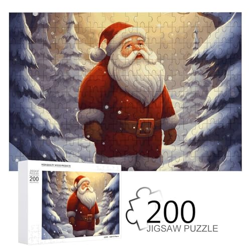 Puzzles 200 Teile Weihnachtsmann im Schnee Puzzle Personalisiertes Bilderpuzzle Fotopuzzle Holzpuzzle für Erwachsene Klassisches Puzzle für Familie Hochzeit Geburtstag Valentinstag Geschenke von WSOIHFEC