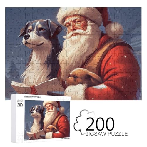 Puzzles 200 Teile Weihnachtsmann und Hund Puzzle Personalisiertes Bilderpuzzle Fotopuzzle Holzpuzzle für Erwachsene Klassisches Puzzle für Familie Hochzeit Geburtstag Valentinstag Geschenke von WSOIHFEC