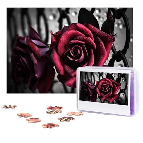 Puzzles 300 Teile Gothic Rosen Puzzle Personalisierte Bilderpuzzle Benutzerdefinierte Puzzles aus Fotos Holzpuzzle für Erwachsene Klassisches Puzzle für Familie Hochzeit Geburtstag Valentinstag von WSOIHFEC