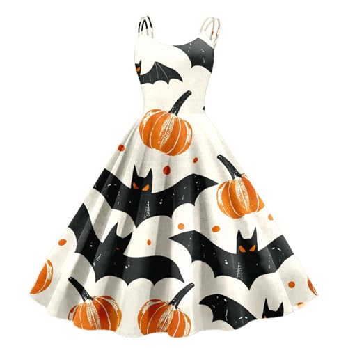 Halloween-Kostüme für Damen, elegant, Geisterdruck, ausgestelltes Kleid, ärmellos, Tunika, Cocktailkleid, Hochzeitsgästekleider, Herbstkleider für Damen, UK-Mädchenkleider, Morgenmäntel für Damen, von WSYZXXN