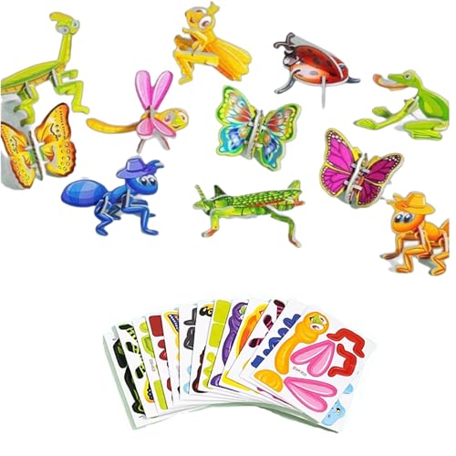 Graceifulio 3D Cartoon Puzzle, Educational 3D Cartoon Puzzle, for Kids Ages 4-8, Best Educational Gift for Boys & Girls Art DIY Craft Gift Décor (Insects 25pcs) von WTKYLMP