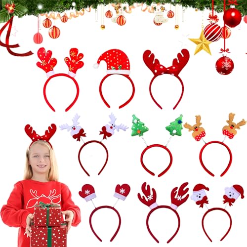 WTZWYFWJ 9 Stück Weihnachten Stirnbänder, Haarschmuck Weihnachtsdeko, Rentier Geweih Haarreif, Weihnachts Kopfschmuck,Rentier Weihnachten Haarband,Für Erwachsene Und Kinder Für Weihnachten Party Favor von WTZWYFWJ