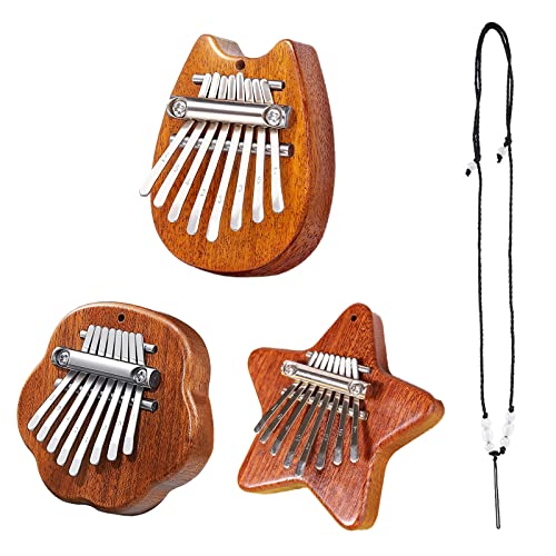 WUERKIYA 3 Pack Mini Daumen Musikinstrument 8 Keys Mini Daumenklavier Portable Solid Wood Holz Daumenklavier Kalimba Instrument für Anfänger Kids and Adults mit Chain von WUERKIYA