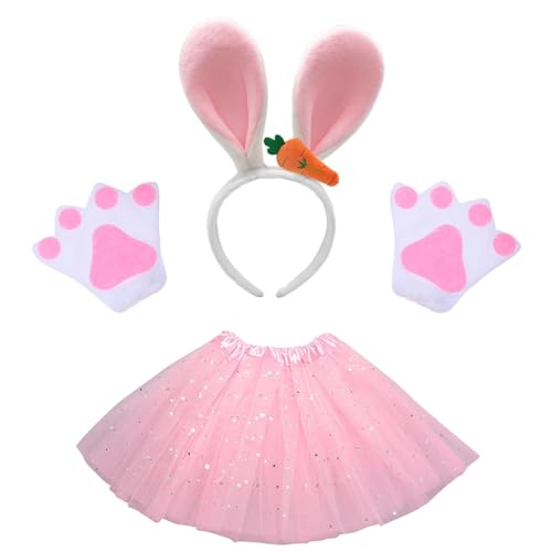 Hasenkostüm Kinder Mädchen, Hasenkostüm - Bunny Kinderkostüm Cosplay für Jüngere, mit Hasenohren Kostüm & Rosa Ballettrock - Perfektes Hasenohren Kostüm für Verkleidung & Festivals von WUERKIYA