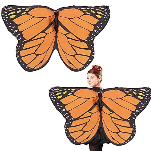 WUERKIYA Schmetterling Kostüm Damen Schmetterling Umhang Flügel Fee Kostüm Kind Damen Karnevalskostüme Schmetterling Flügel für Kostüm Halloween Fasching Cosplay Party Weihnachten 145 * 70 cm -Orange von WUERKIYA