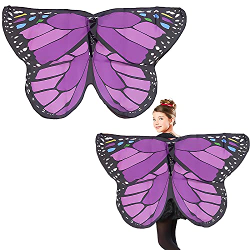 Schmetterling Kostüm Kinder Damen Schmetterling Umhang Flügel Fee Kostüm Kind Damen Karnevalskostüme Schmetterling Flügel für Kostüm Halloween Fasching Cosplay Party Weihnachten 145 * 70 cm -Violett von WUERKIYA