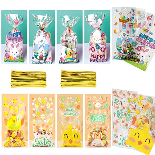 100 Stück Oster Cellophantüten Plätzchentüten Küken Hase Süßigkeiten Tasche für Süßigkeiten Bonbons Schokolade Nüsse von WUERKIYA